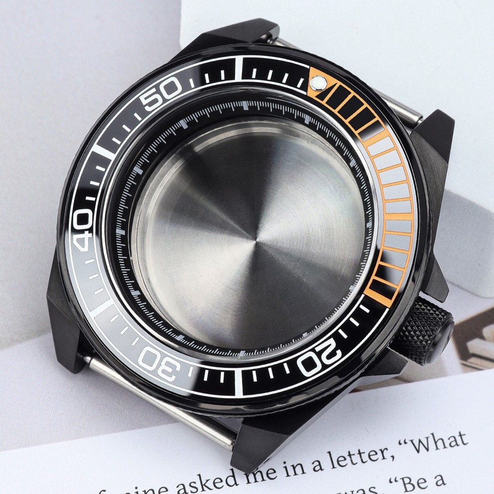 FEIYASHI PVD Black Samurai Style Watch Case 43.8mm Sapphire For Seiko NH35 NH36
