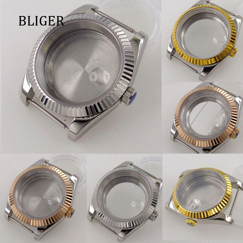 BLIGER 36MM 39MM Rose Gold Silver Watch Case Fluted Bezel fit NH35A NH36A PT5000