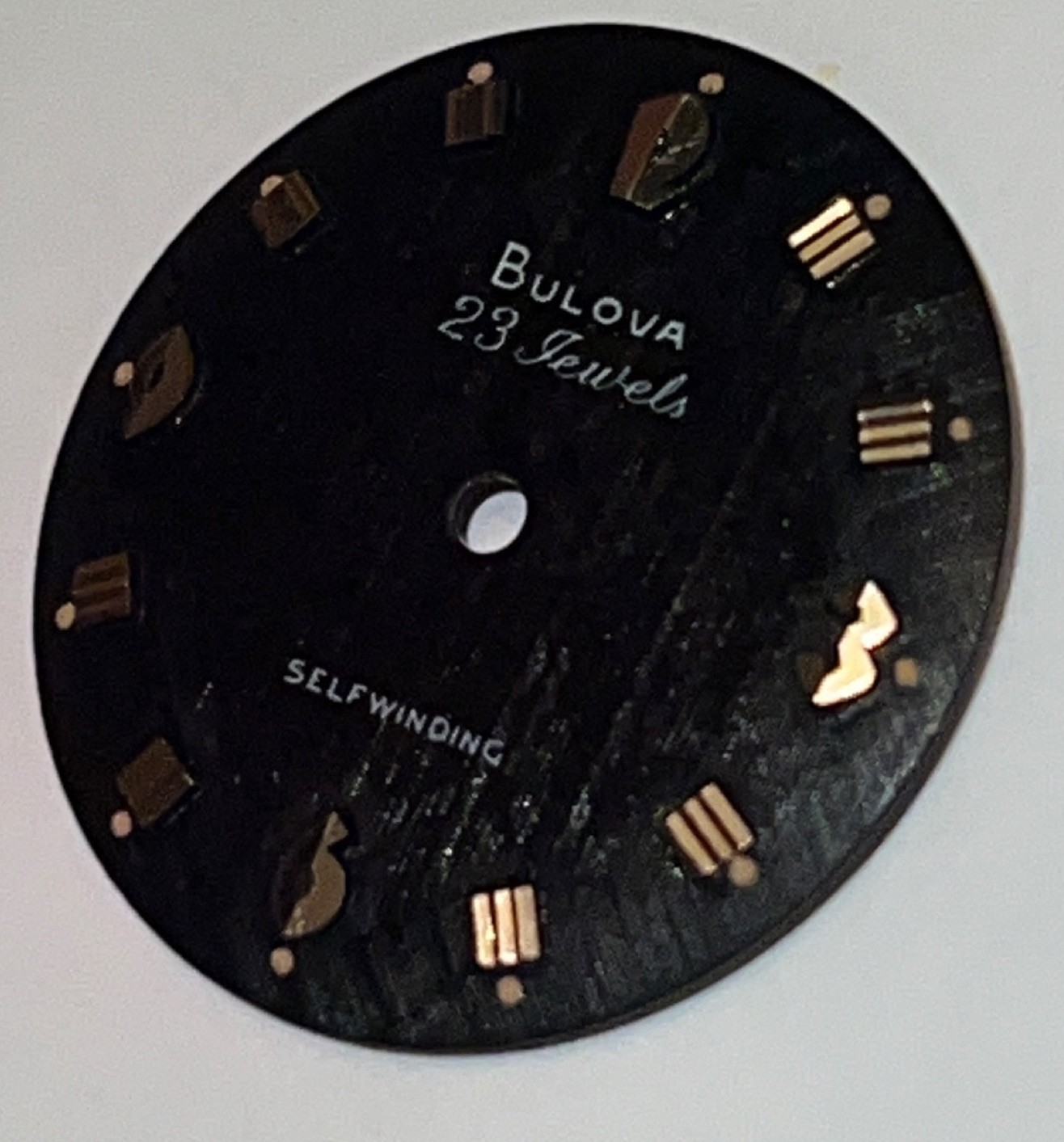 VTG Bulova 23 Jewels Self Winding Watch Black Linen Pattern Dial ONLY 1960s Rare