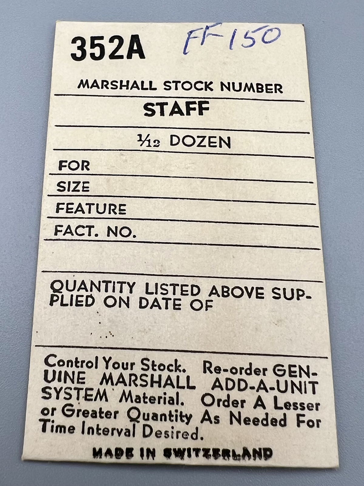 FONT 150 BALANCE STAFF 352A MARSHALL SWISS WATCH PART Factory Sealed NOS LOT G28