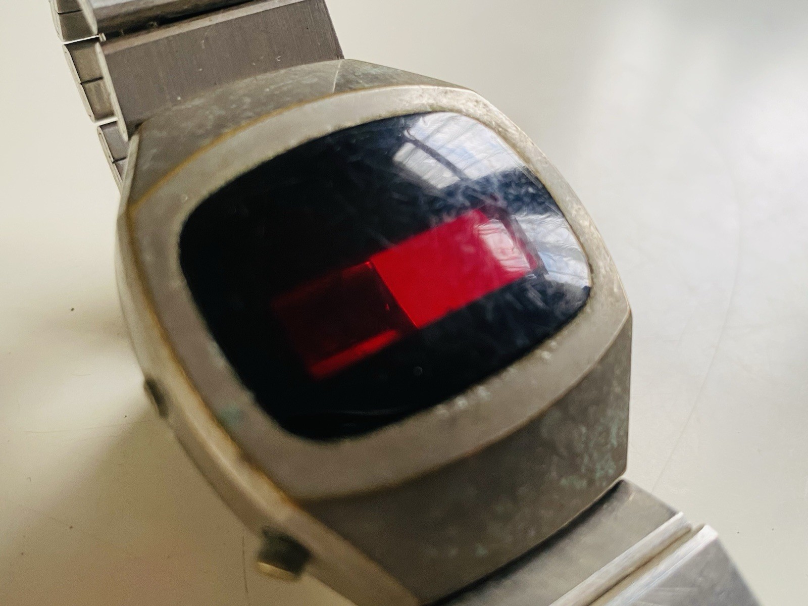 VINTAGE LED WATCH PARTS 1970s Silver Red Glass Frame and Strap Only NO INSIDES