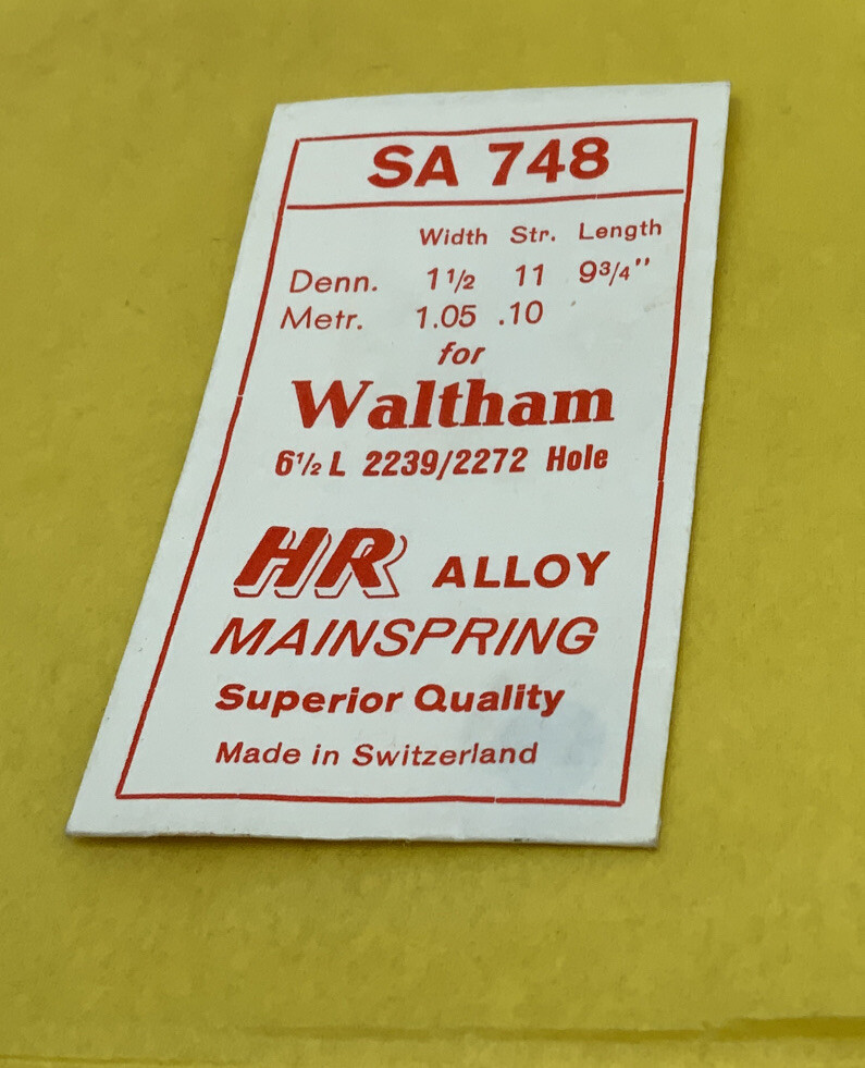 Waltham 6.6/S 2239/2272 Mainspring (hole) Part # JA748. New Old Stock