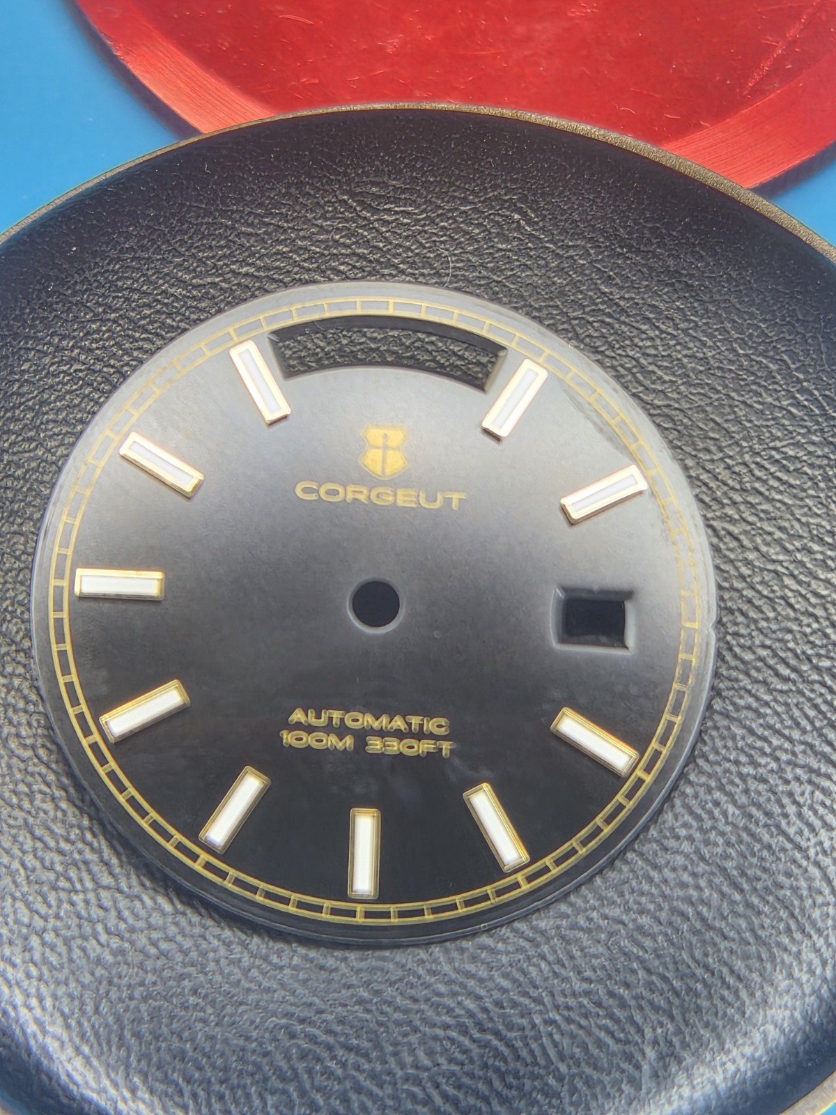 28.5mm Black Corguet Day Date Black Dial Datejust Style Lume Applied Indices