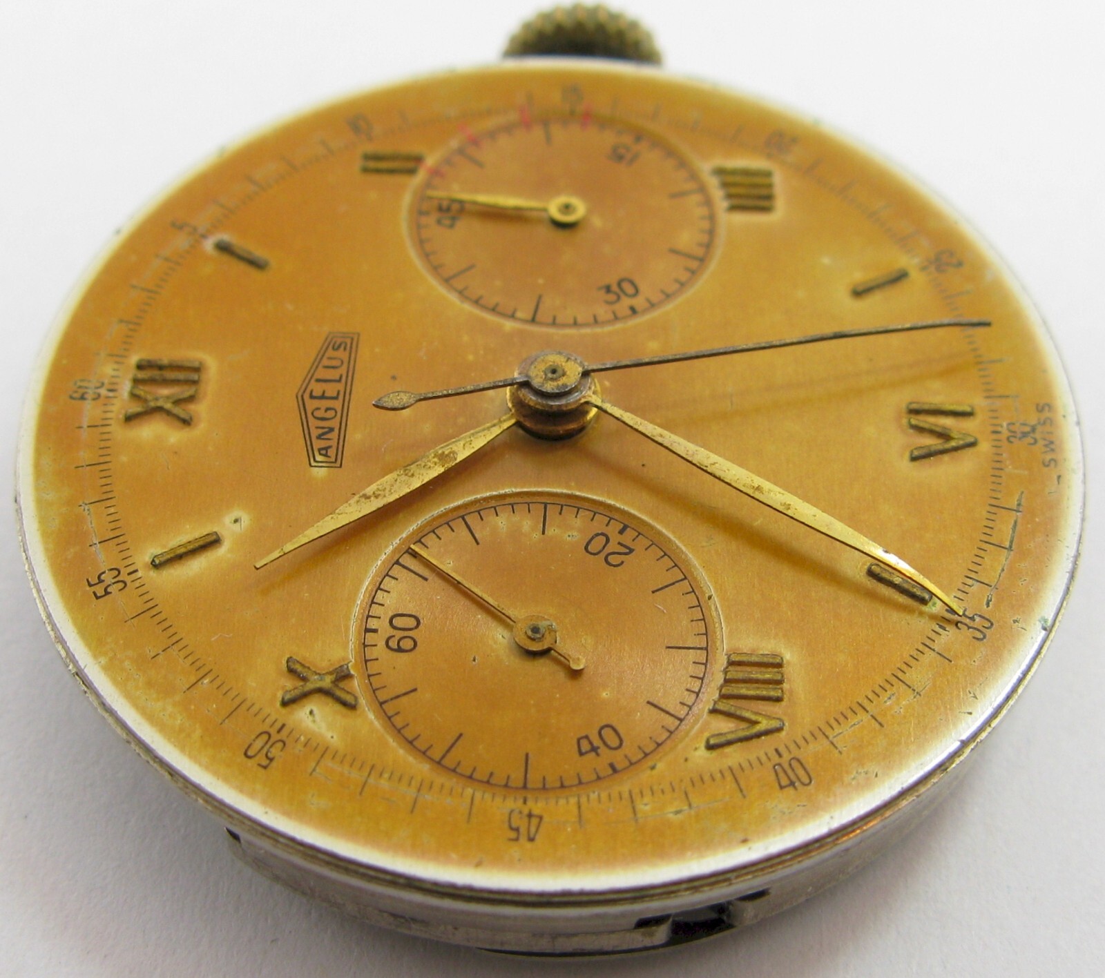 Angelus chronograph 215 watch 17 j. movement in working order for project parts