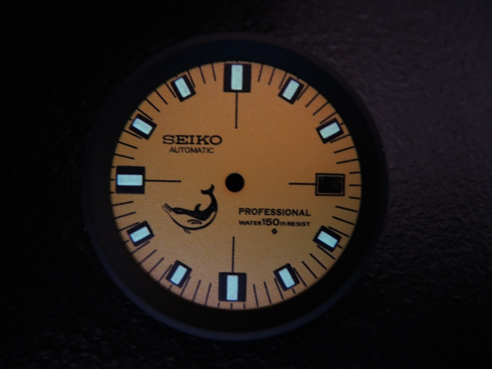 NEW YELLOW DOLHPIN DIAL W/ BLACK MINUTE TRACK LARGE DIVERS 7002-7001/700J WATCH