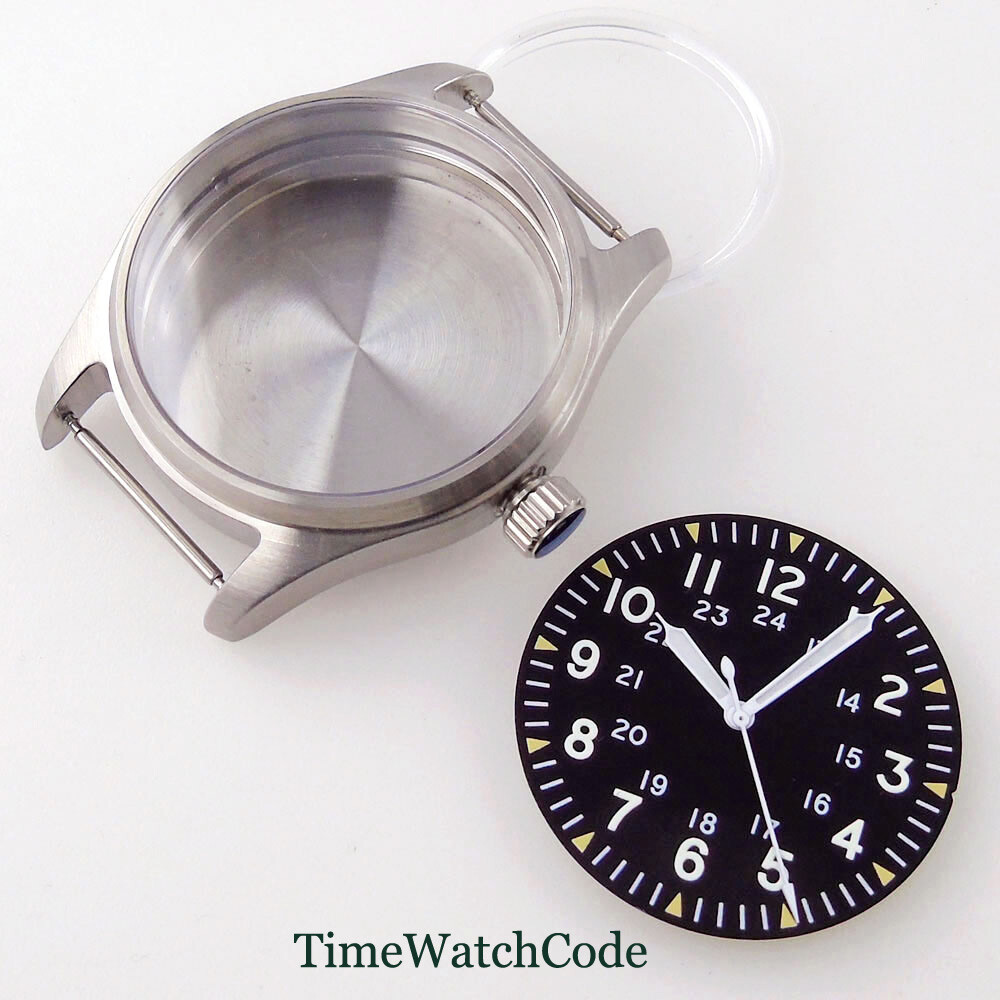 Fits NH34 NH35 ETA2824 PT5000 39mm Brushed Watch Case Sapphire Glass Black Dial