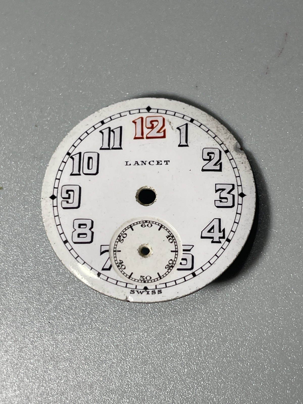 WWII Lancet Swiss Trench Watch Dial  28.65 mm  Red  12  Sub‑Second
