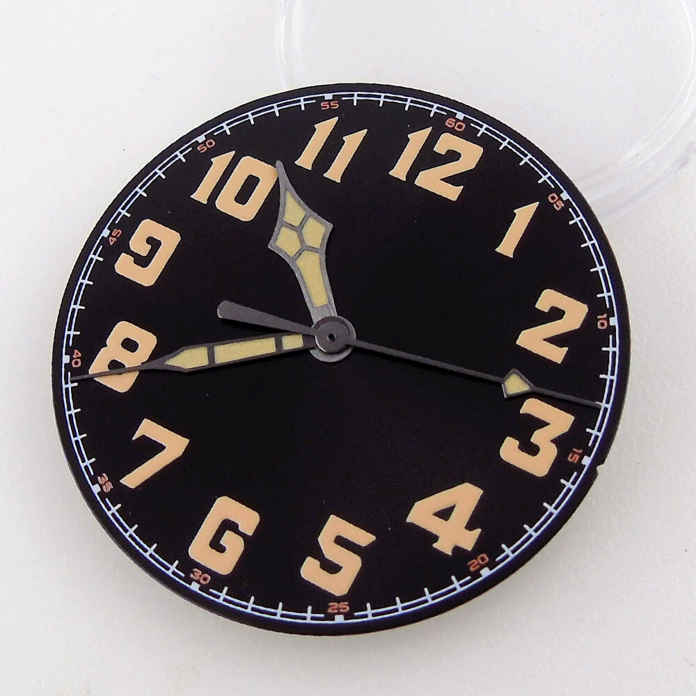 33.6mm Black Dial Luminous Mark Fit Vintage Pilot Style NH35 NH36 Movement Watch