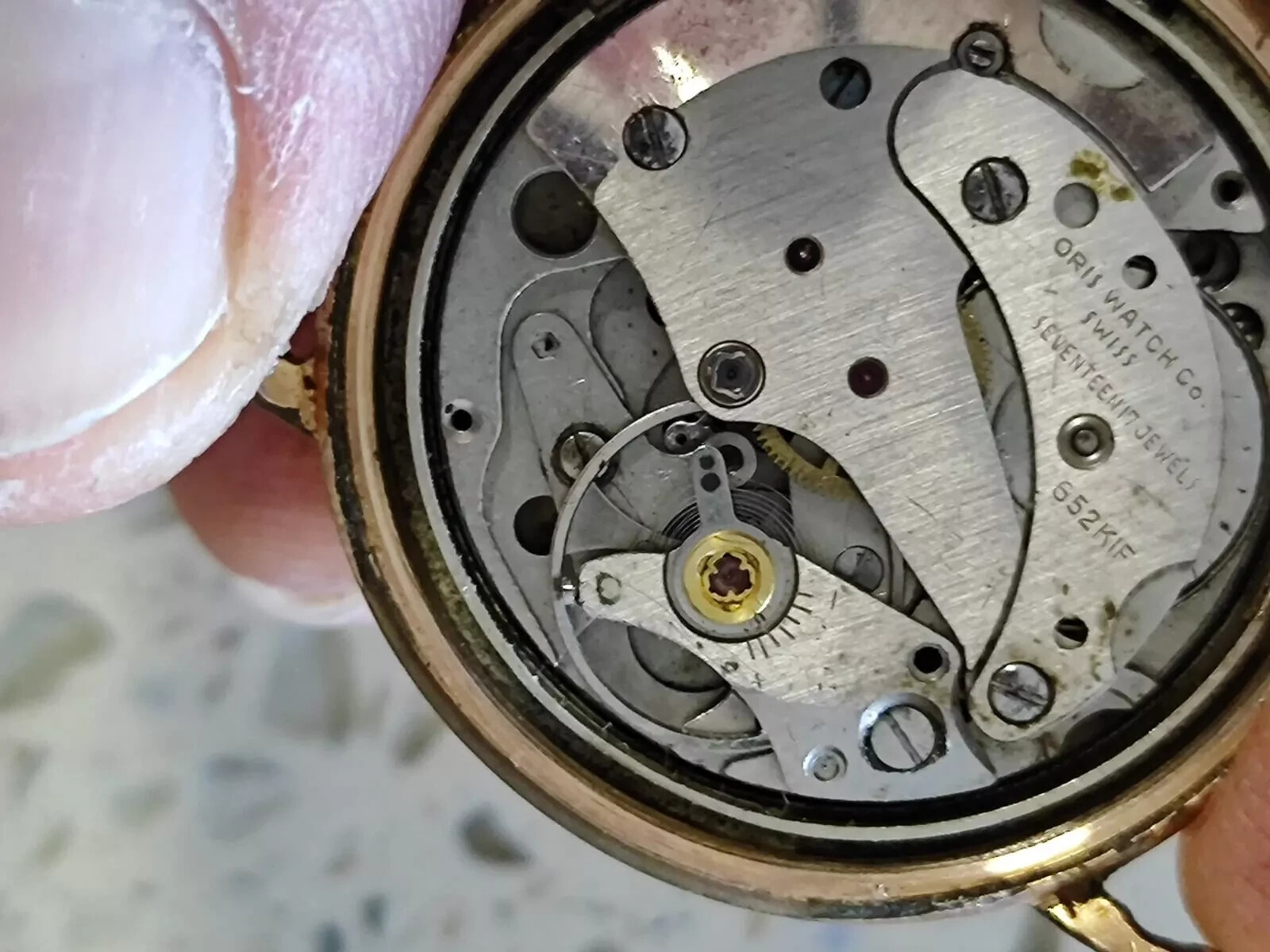 ORIS 652KIF 50s 7 Jewel Movement winding Not Work -FOR PART OR Repair