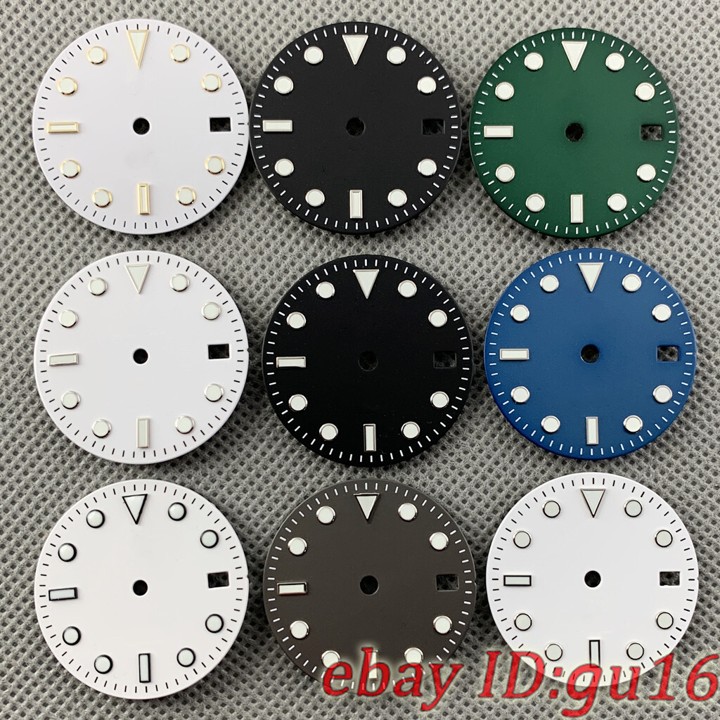 29mm White black green blue sterile luminous watch dial Fit NH34/NH34A movement