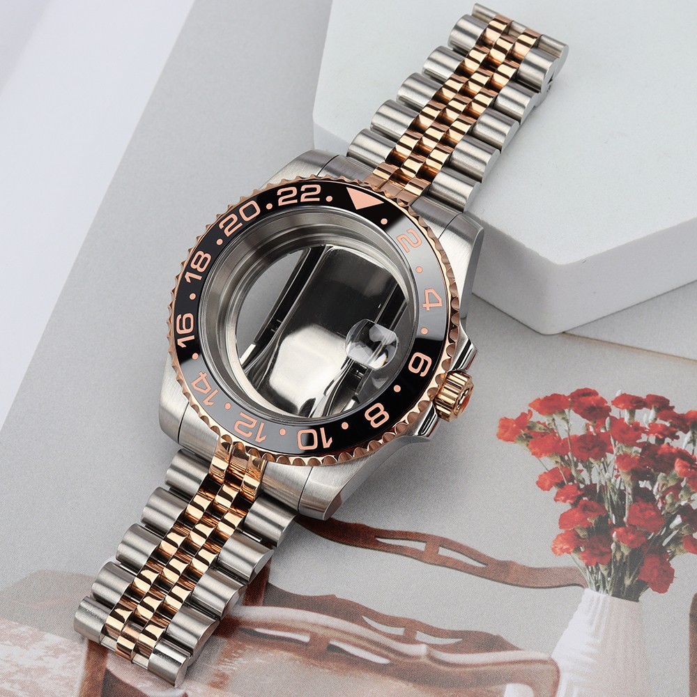 40mm Pilot Oyster Watch Case Bracelet Ceramic Bezel 10ATM For SII NH35 Movement