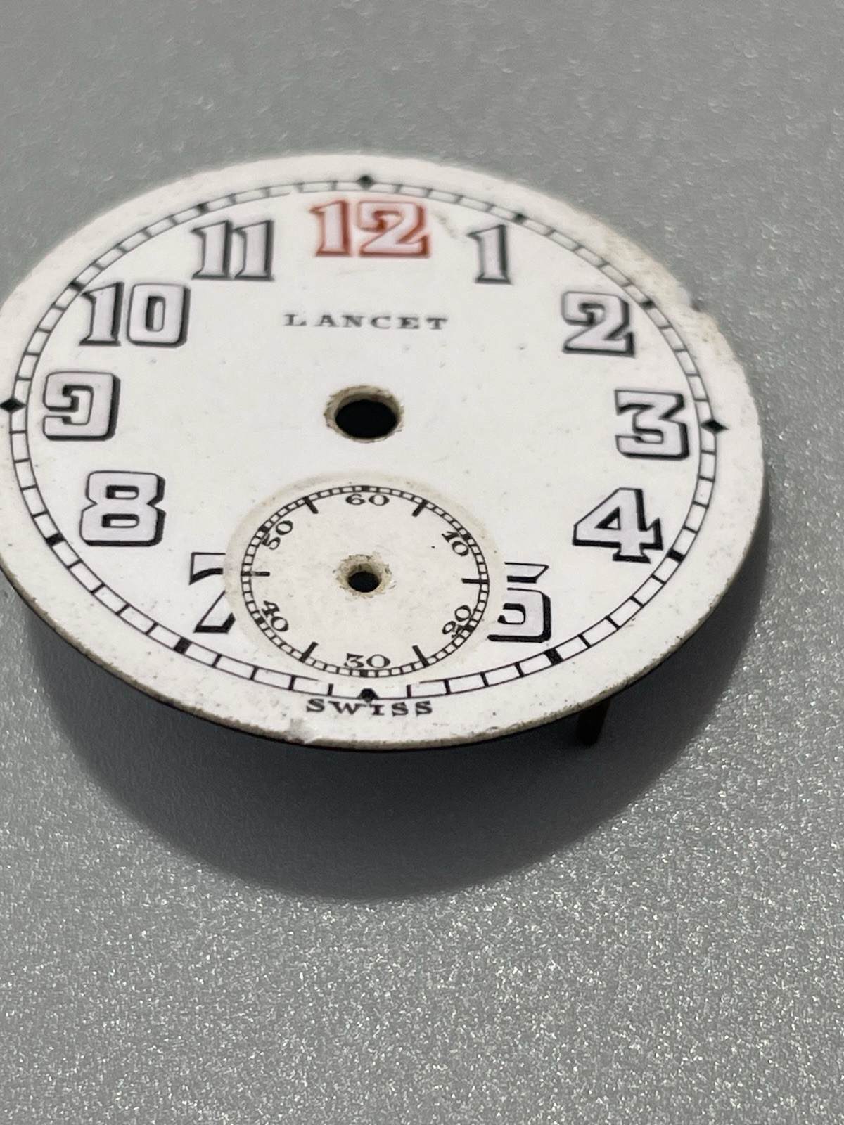 WWII Lancet Swiss Trench Watch Dial  28.65 mm  Red  12  Sub‑Second