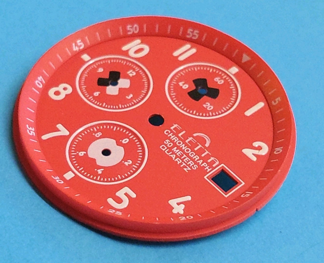NOS Eletta Chronograph, Candy Apple Red Watch Dial For Miyota OS10 Movement.29mm