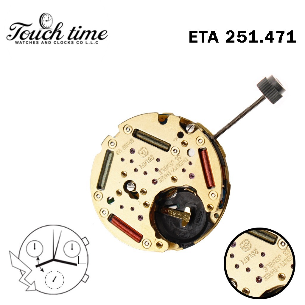 ETA 251.471 Swiss Movement-Chronograph-Black Disk At 3-3 Couner-Height:6.55mm