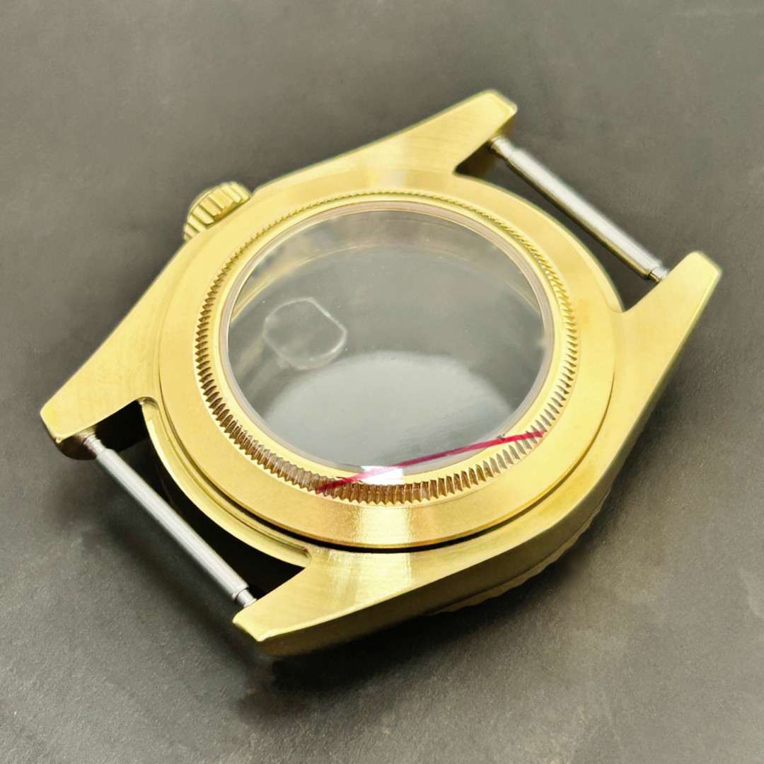 39mm Gold Watch Case 10ATM Fluted Steel Mod Part Sapphire for NH35 NH36 Movement