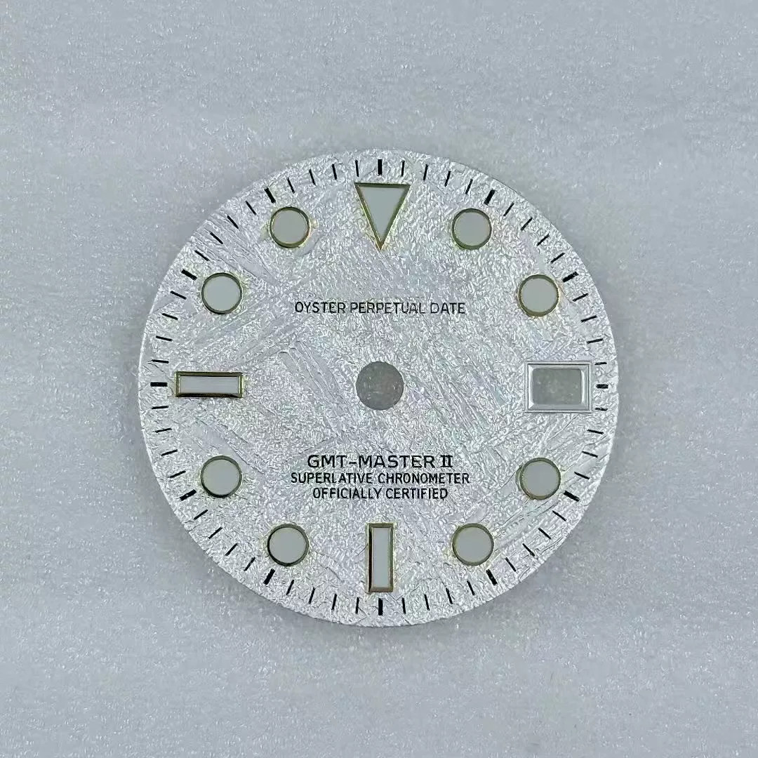 28.5mm GMT Meteorite pattern Watch Dial Green Luminous For NH34 Movement