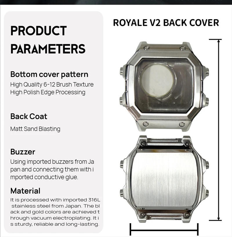 Royale Mod Compatible with Casio AE1200 Watch Case 316LSS V1 Back Cover Combo