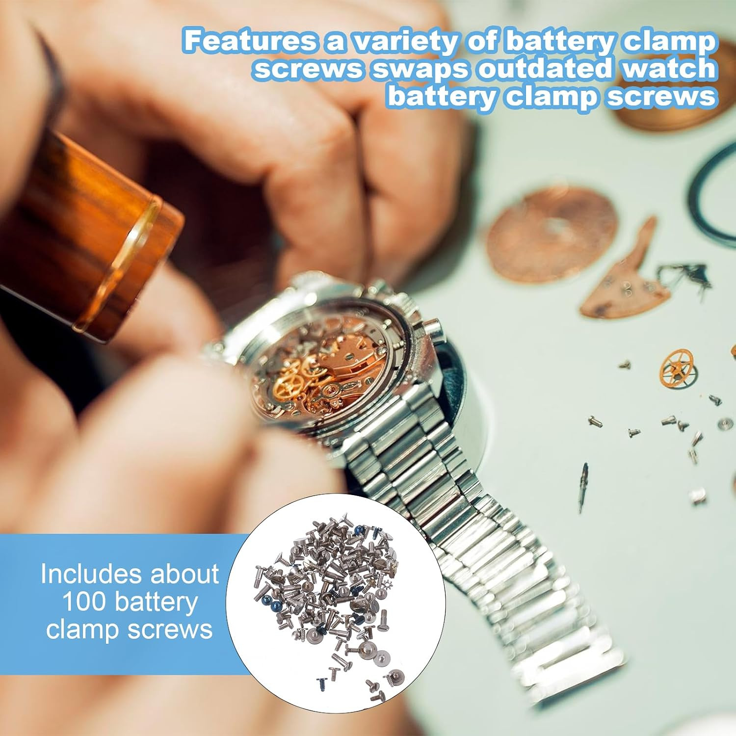 100Pcs Watch Battery Clamp Screws Assortment Kit, Replacement Micro Screws Re…