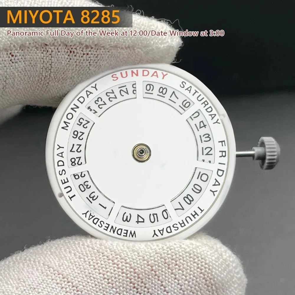 Genuine Miyota 8285 Day-Date Movement 21 Jewel Week at 12:00 Date at 3:00 + Stem
