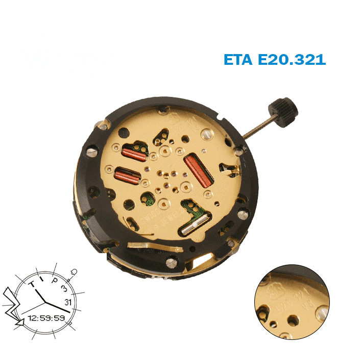 ETA E20.321.5 Swiss Movement-Analog-Digital-Alarm-Thermometer-World Time-3 Hands