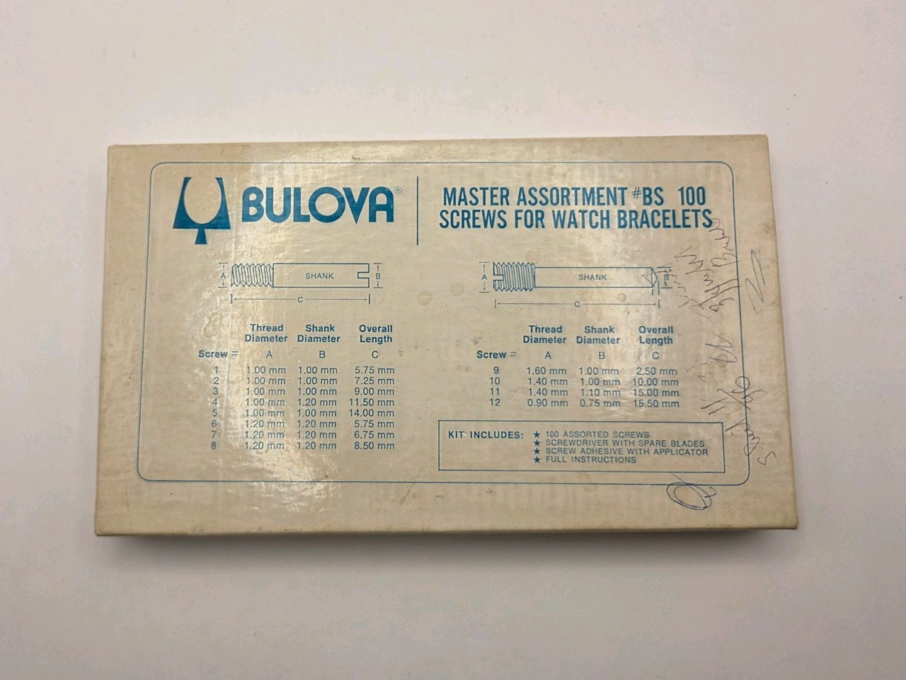 Vintage 1980s Bulova Master Assortment BS100 – Bracelet Screw Kit – Not Complete