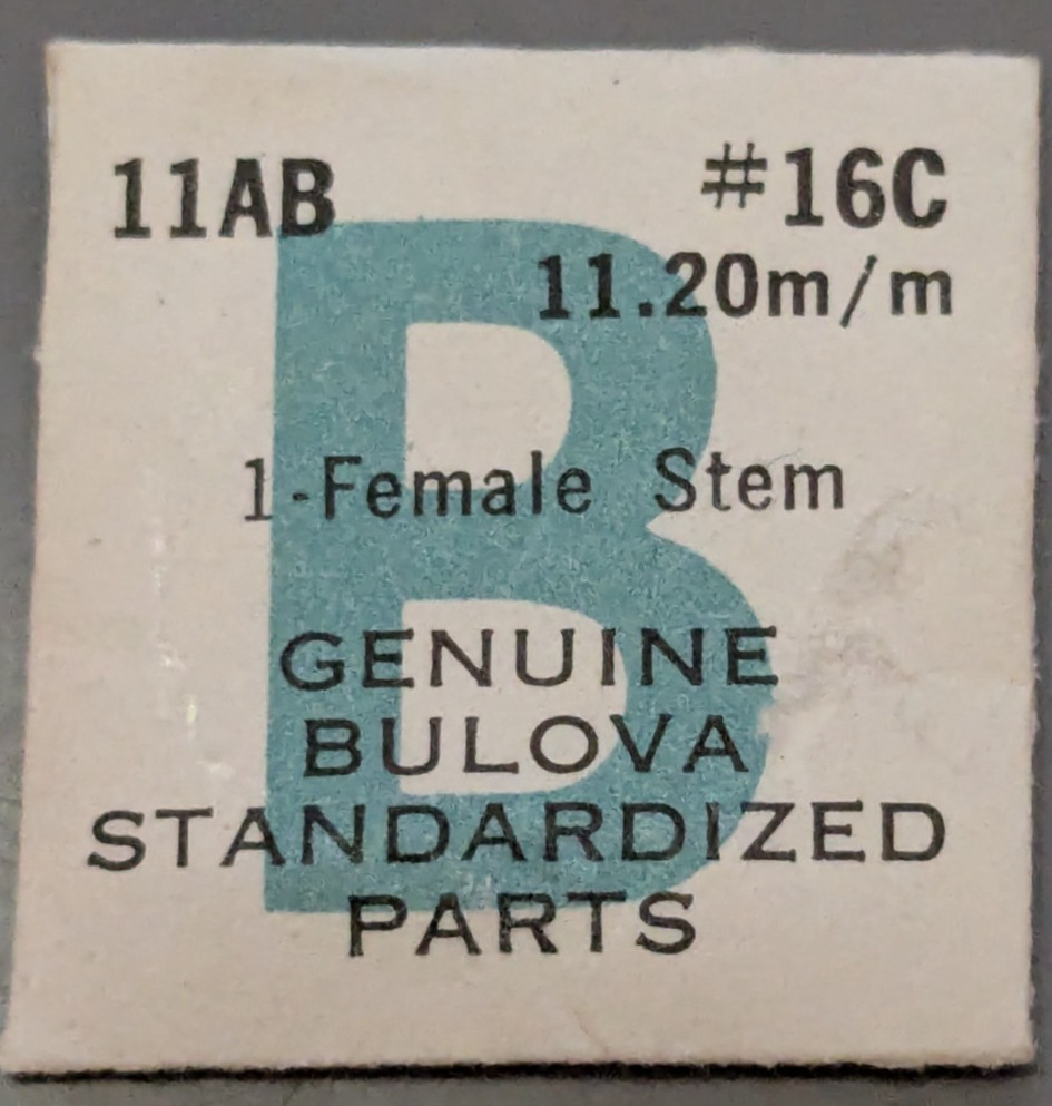 NOS NEW Genuine Bulova Cal. 11AB – # 16C 11.20 mm Female Stem – Watch Part