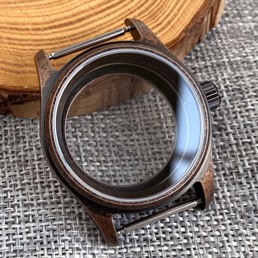 36mm 39mm Bronze AR Sapphire Glass Diver Brushed Pilot Watch Case Fit NH35 NH34
