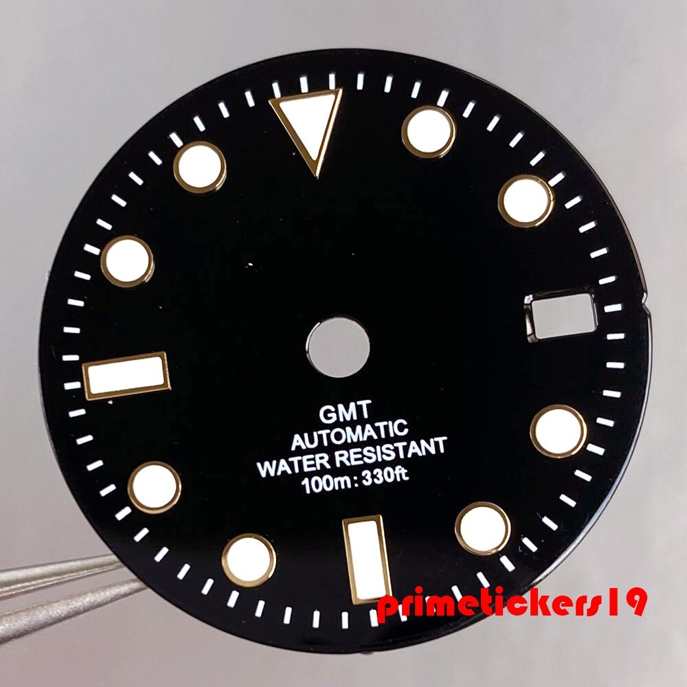 29mm NH34 GMT Watch Dial Black/Blue/Green Sterile Face Hands Set Date Luminous