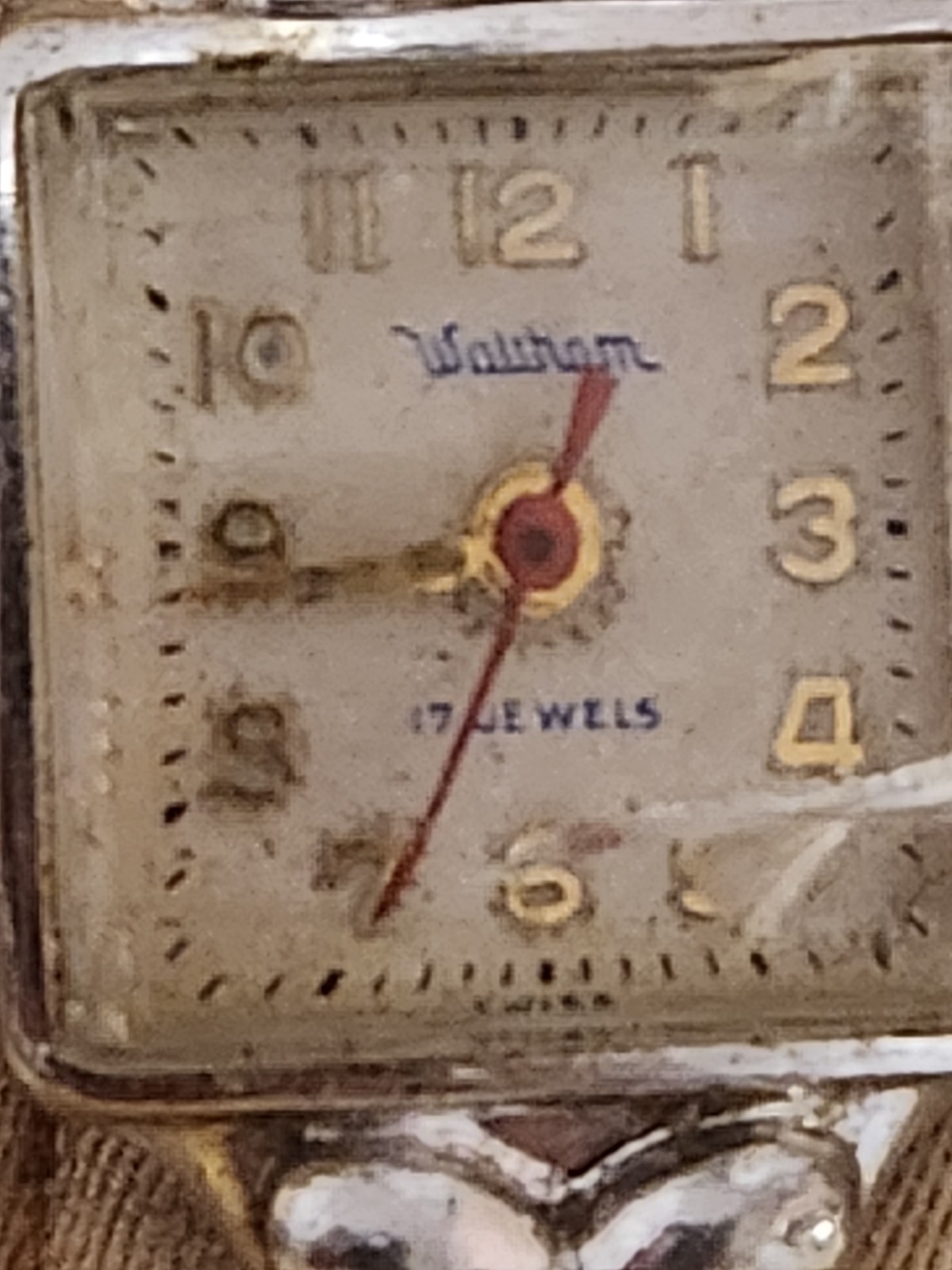 ​Vtg 1950s Waltham 17 Jewels Cocktail Watch Head 10K RGP Bezel Square Run/Parts