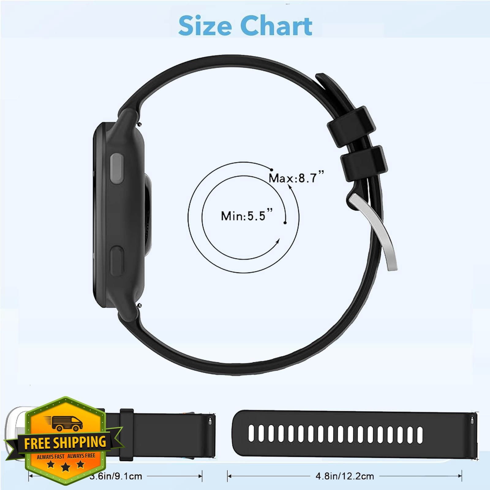 Xiaodib 18mm Bands Garmin Venu 3S 2S Vivoactive 4S Forerunner 265S Black