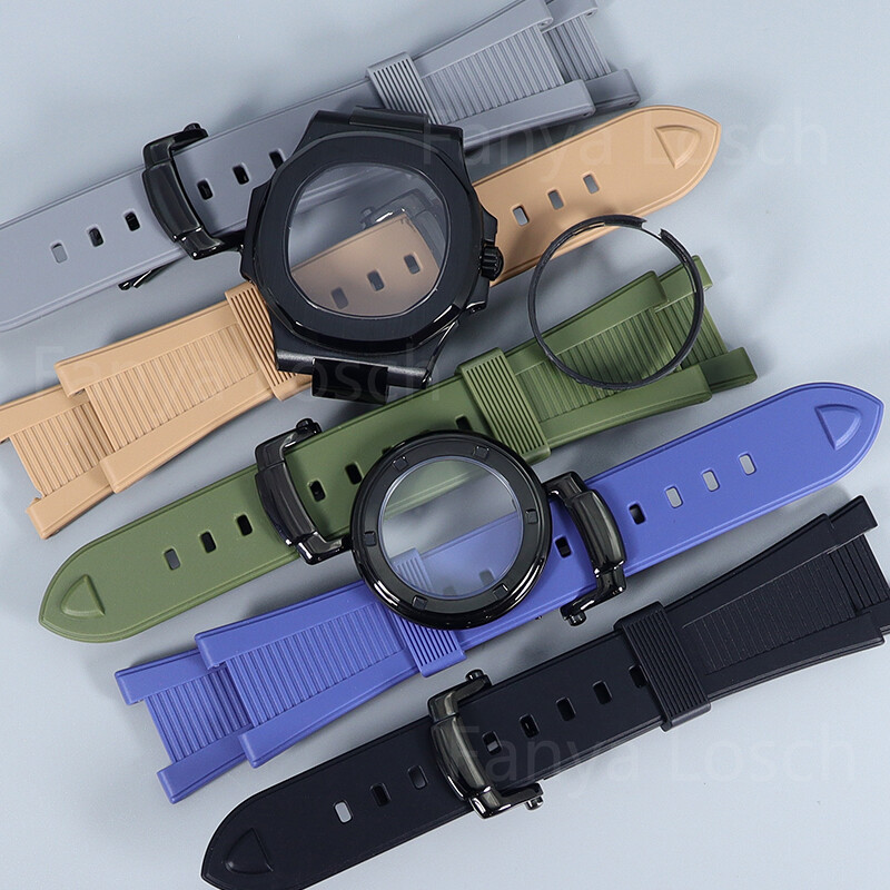 40mm Black Watch Case Rubber Strap Sapphire Crystal For Nh36 Nh35 Nh34 Movement