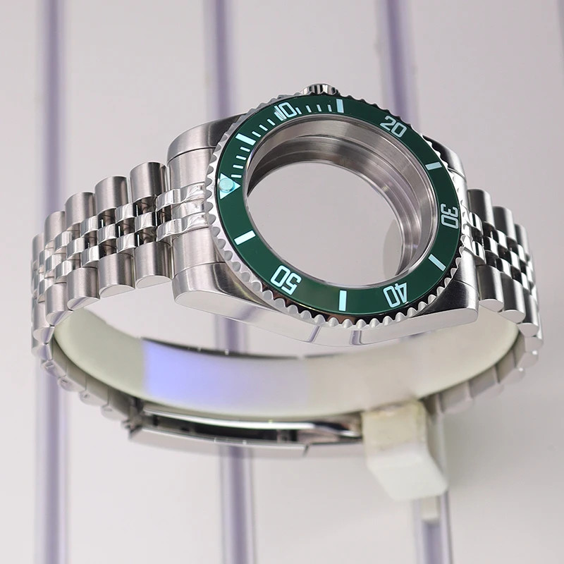 For Nh35 2824Movement 40mm Diver Watch Case Jubilee Strap Luminous Ceramic Bezel