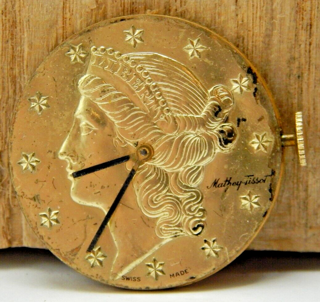 Vintage Mathey-Tissot 603 17 jewel men’s wrist watch movement Liberty Head dial