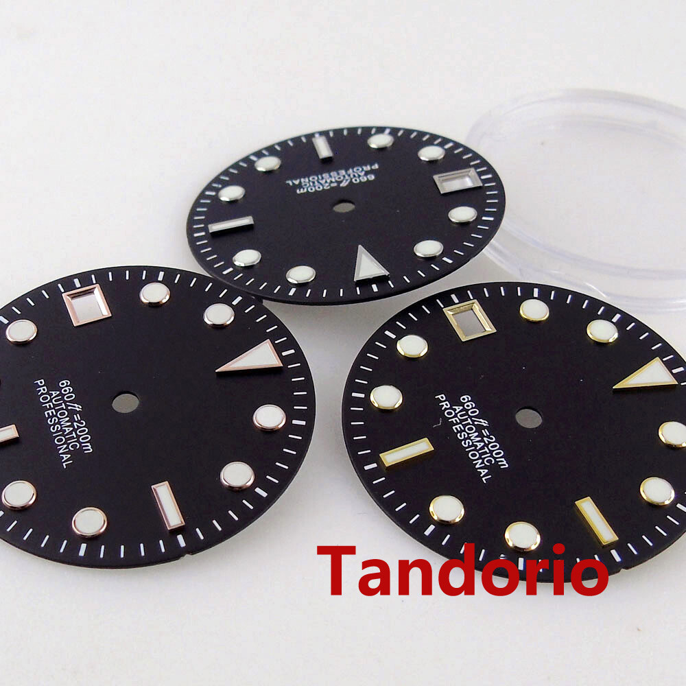 29mm BLIGER black Luminous Watch Dial Face For NH35 NH36 MIYOTA 8215 821A