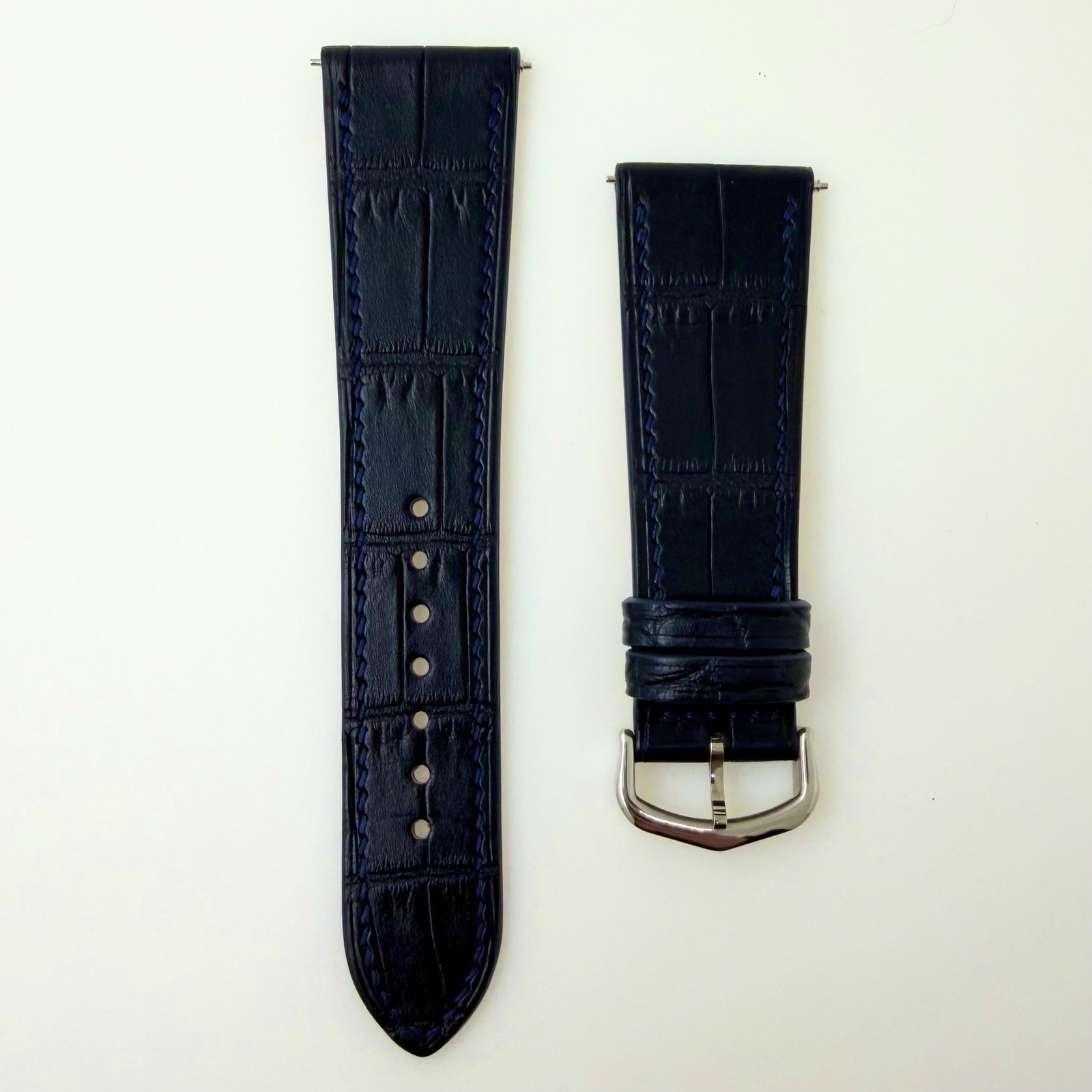 New Navy Blue Delugs Leather Alligator Strap 23mm Medium 115/70mm $260 Cartier