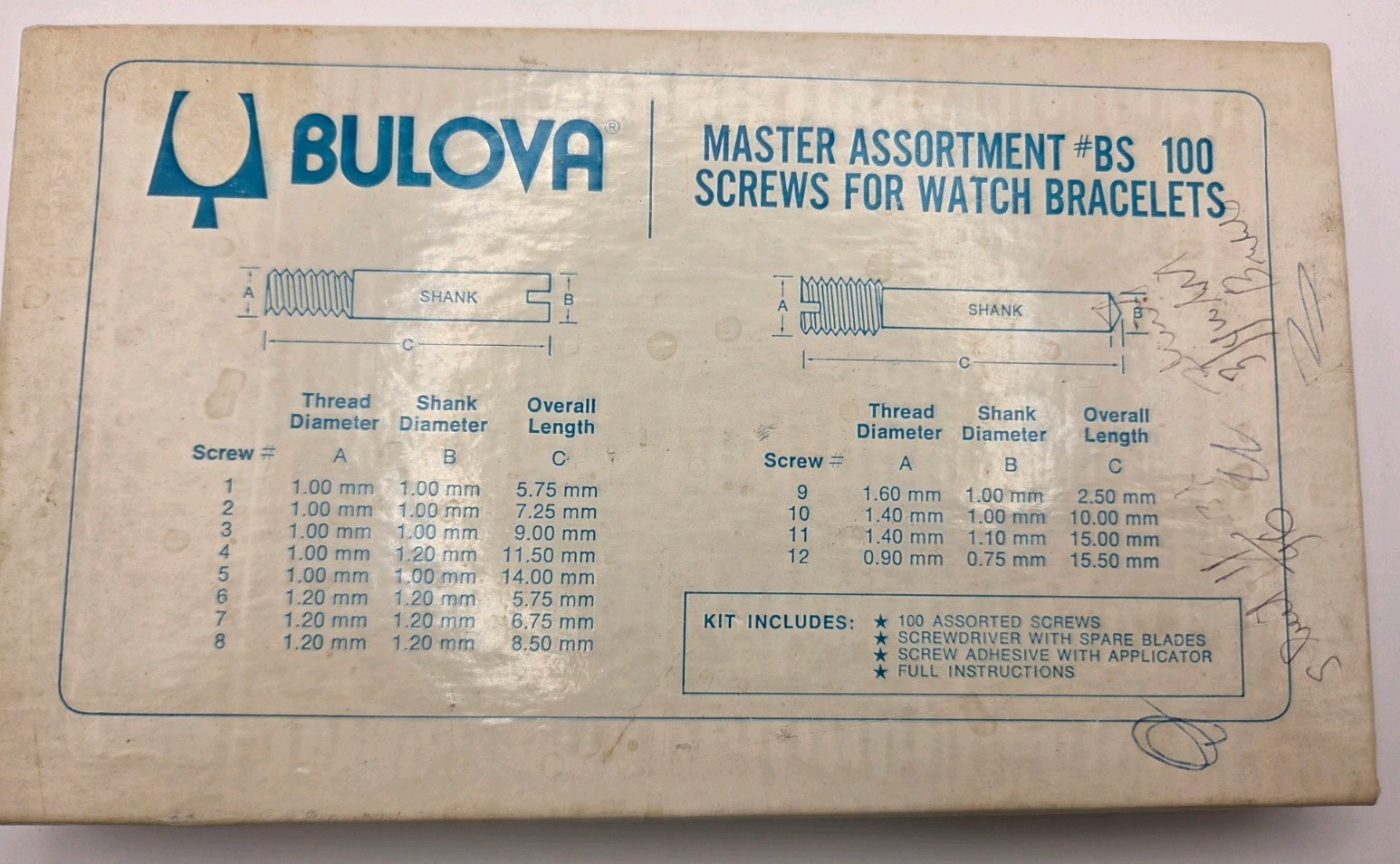 Vintage 1980s Bulova Master Assortment BS100 – Bracelet Screw Kit – Not Complete