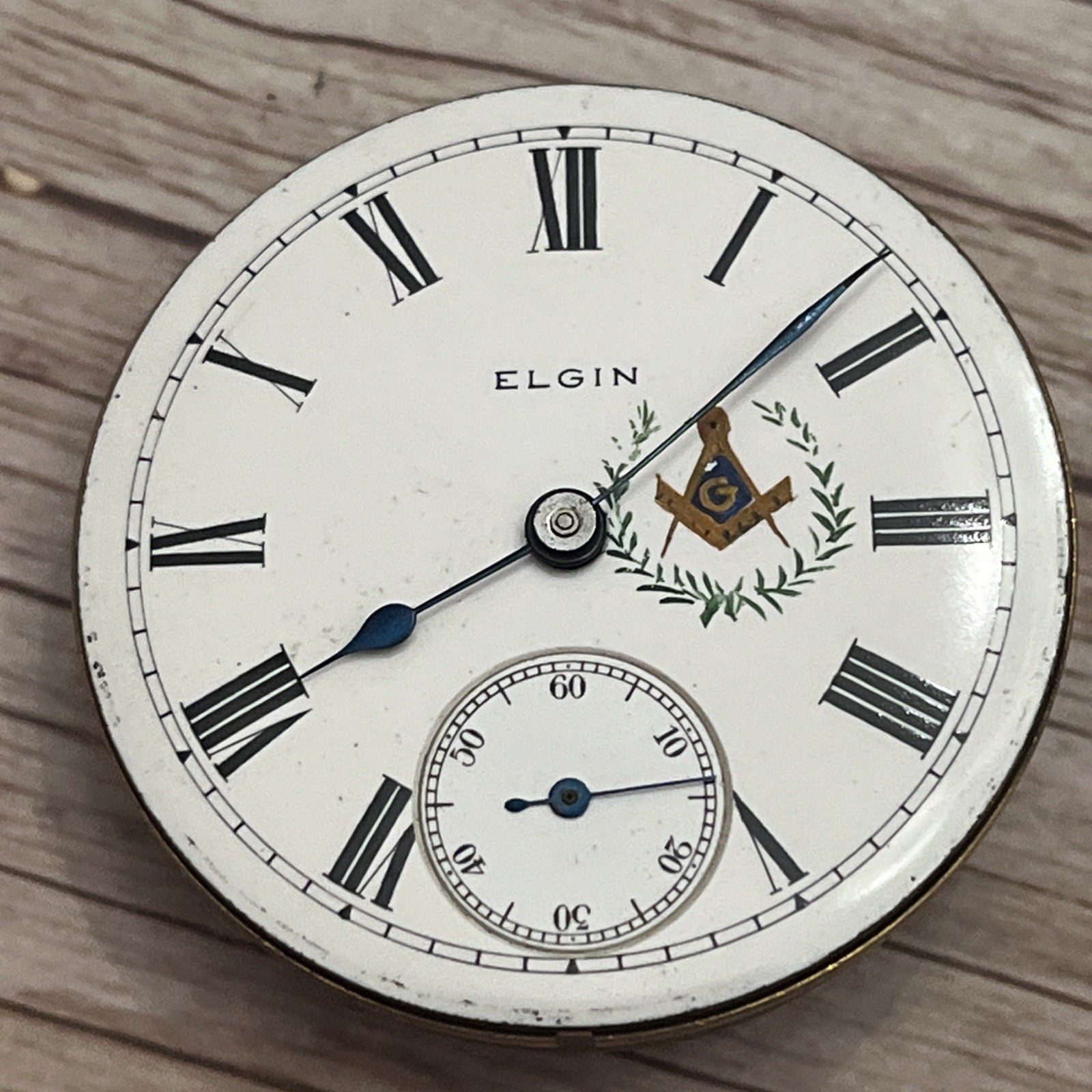 Elgin Grade 294 18s 17j FreeMason Painted Dial Pocket Watch Movement Runs EXC