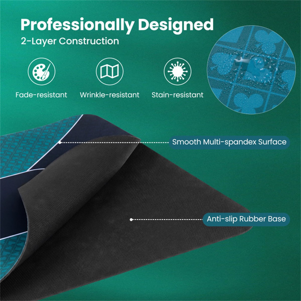 70″×35″ 10 Player Poker Table Mat Non-Slip Rubber Base w/ Carry Bag