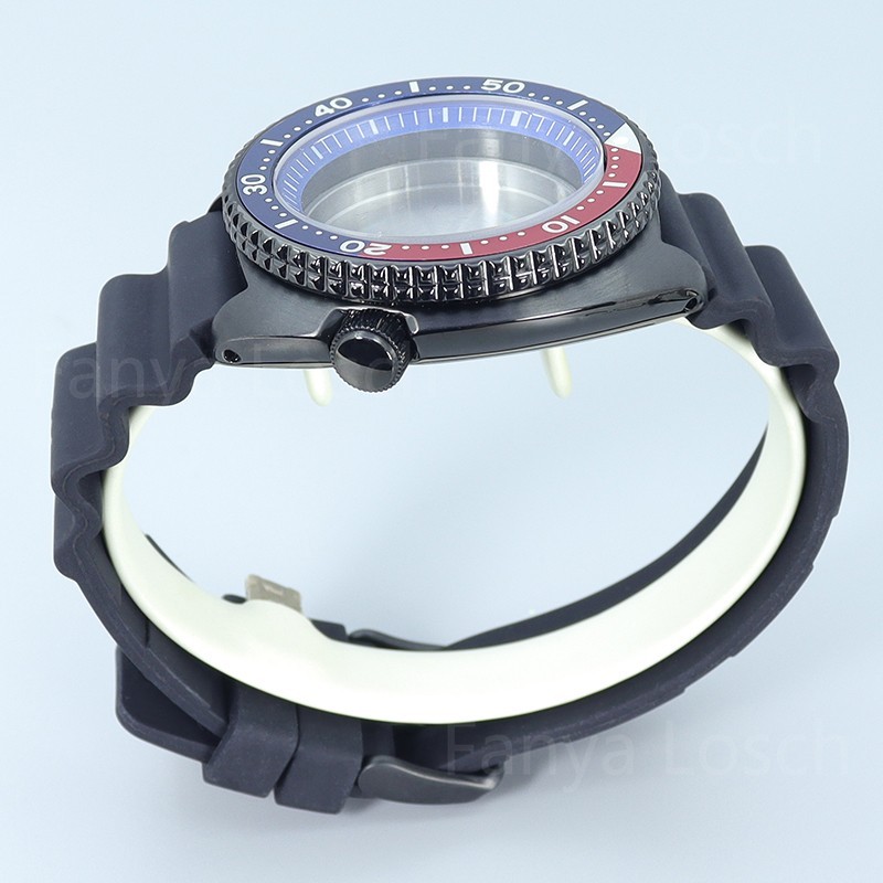 45mm PVD Balck Steel Watch Case Strap Modify Skx009 Mod For Seiko NH34 35 36 38