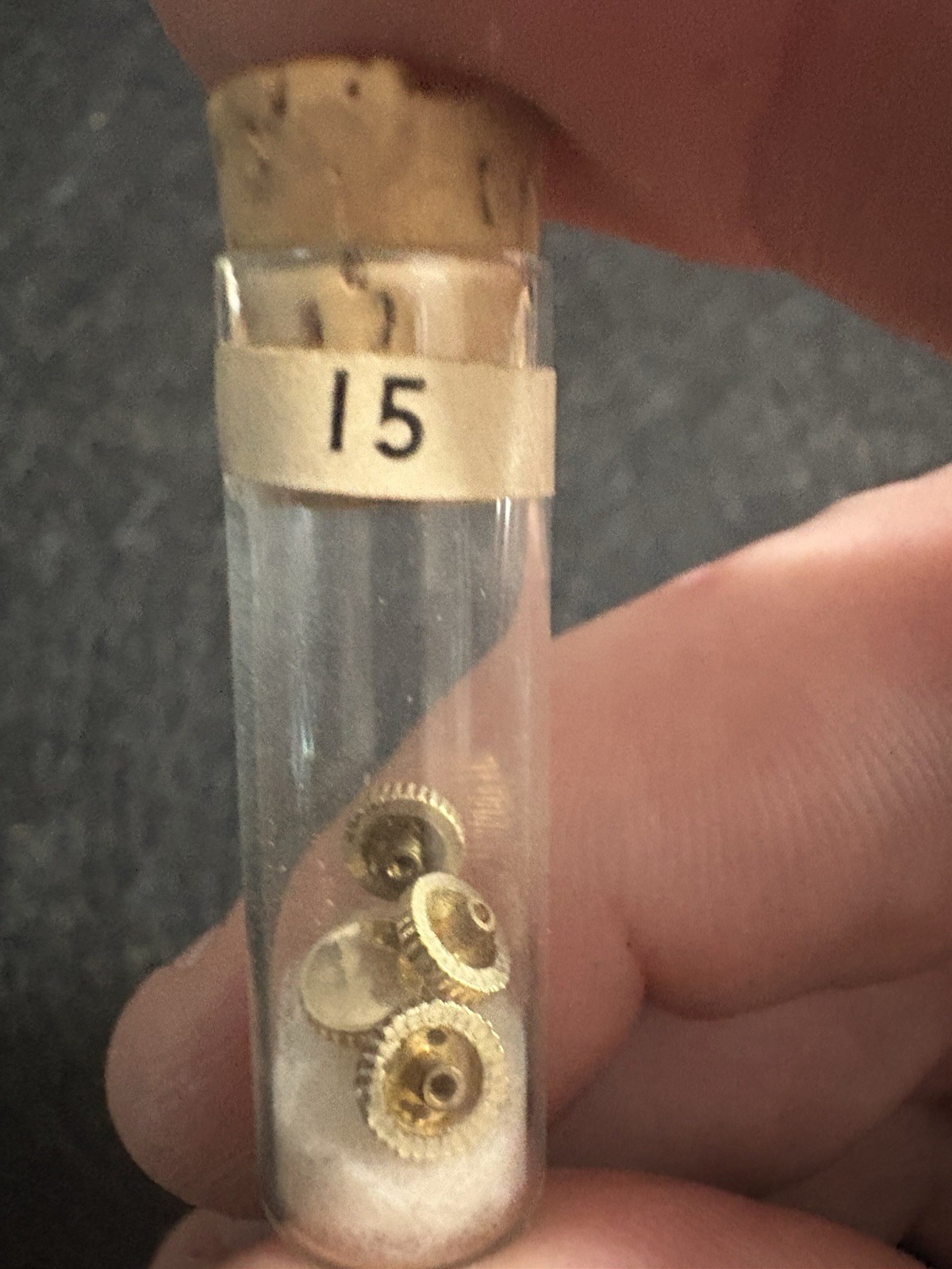 Vintage Newall Watchmaker Crown Asst Cabinet Original Glass Vial Watch Parts Lot