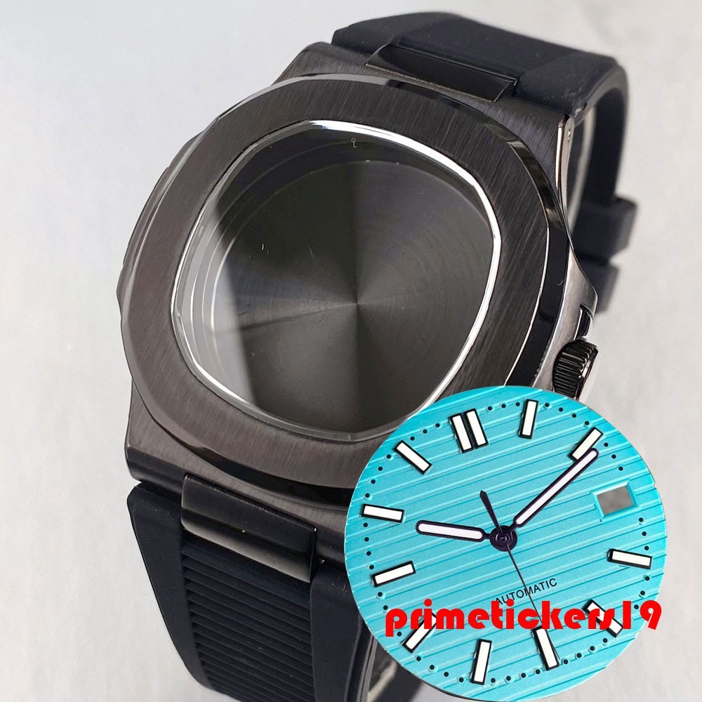 NH35 Square Watch Case+Silicone Band+Dial Hand Fit for Nautilus Style Wristwatch