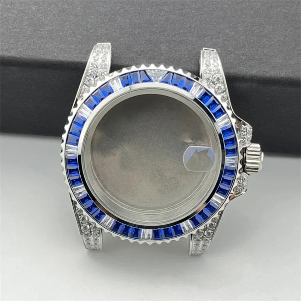40.5mm Diamond Steel Watch Case with Strap Sapphire Glass for NH34/NH35/NH36