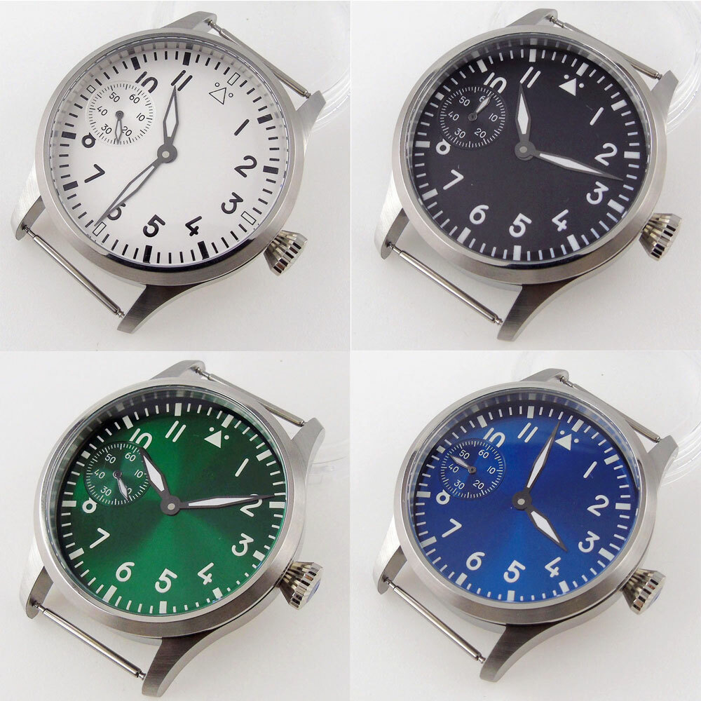 Silver 42mm Sterile Watch Case+Hands+Dial For ETA 6497 ST 3600 Hand Winding Movt