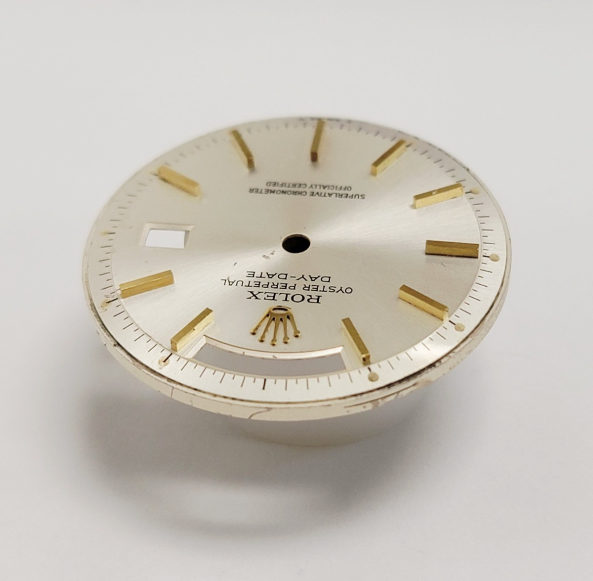 Genuine Factory Rolex Dial Pie-Pan Silver w/ Y Gold Sticks Day-Date 36mm 1803
