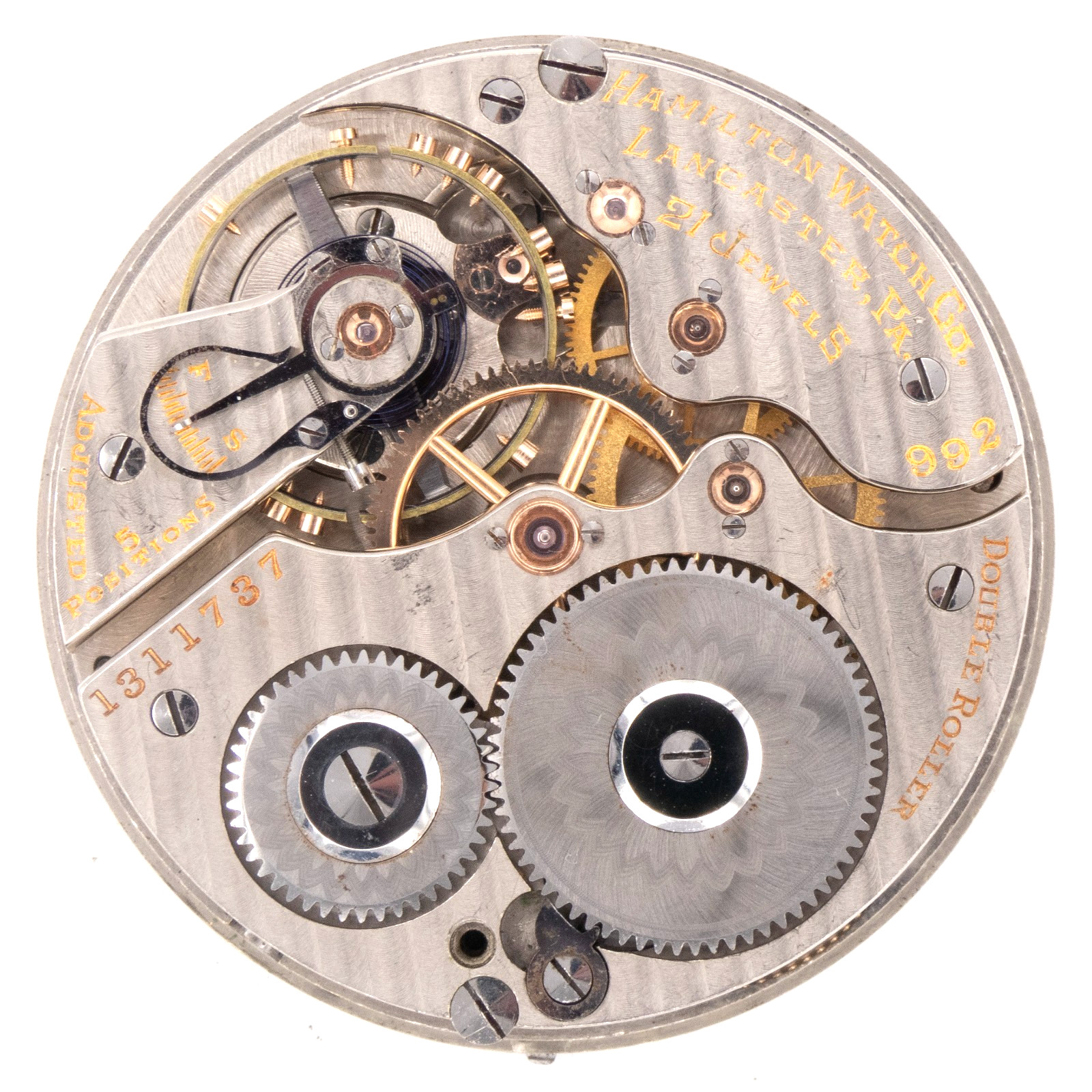 Hamilton Railroad Grade 992 16-Size Antique Pocket Watch Movement, Keeps Time