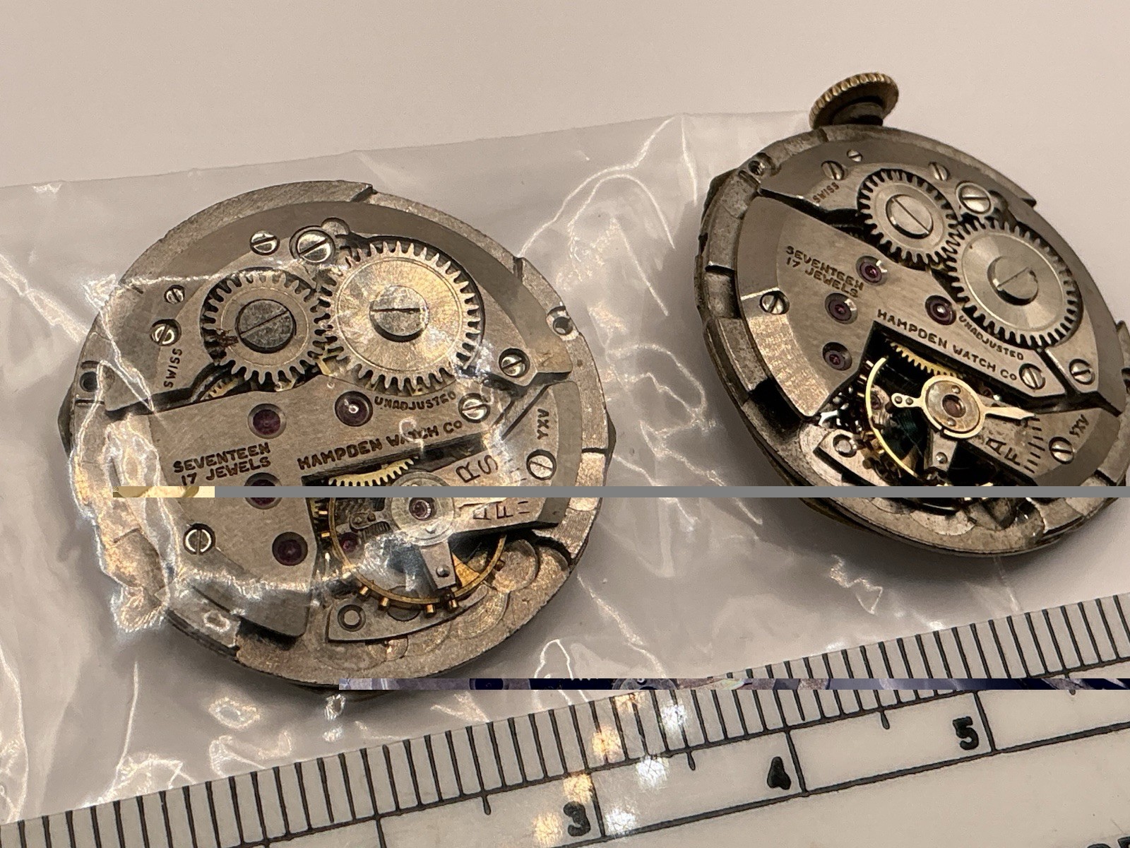 Vintage Hampden 17 J Wristwatch Movements For Parts Repairs Restore See Pics