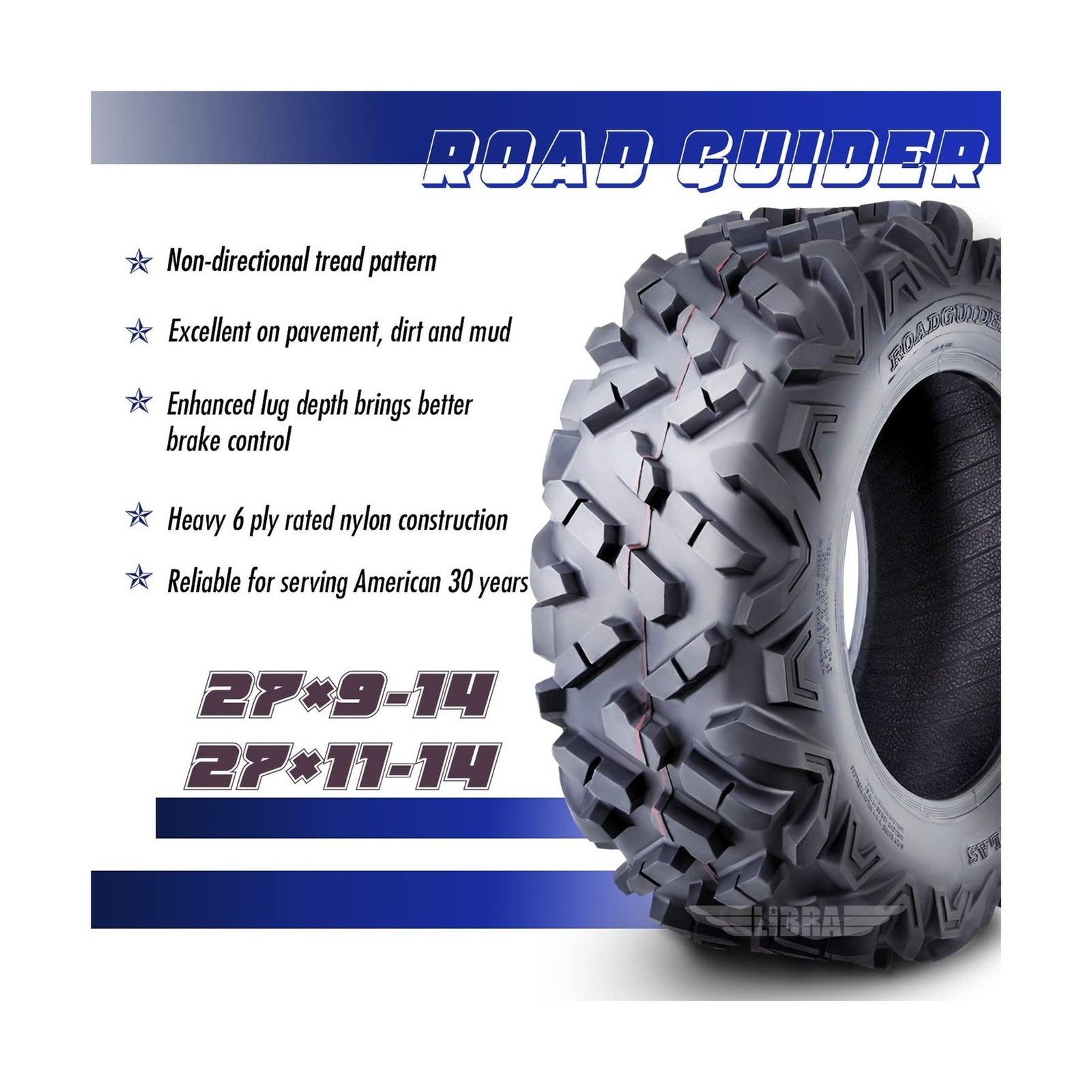 ROADGUIDER Full Set ATV UTV Tires 27×9-14 27x9x14 Front & 27×11-14 27x11x14 R…