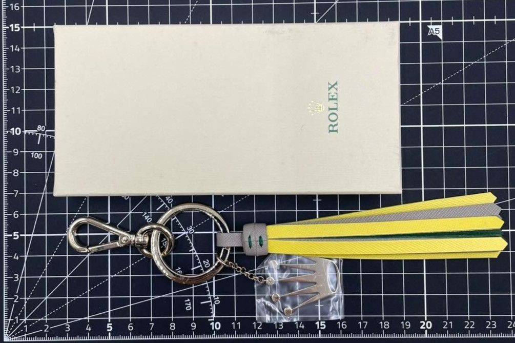 ROLEX Leather Tassel Keychain Green Gold Crown Logo Promo Novelty with Box New