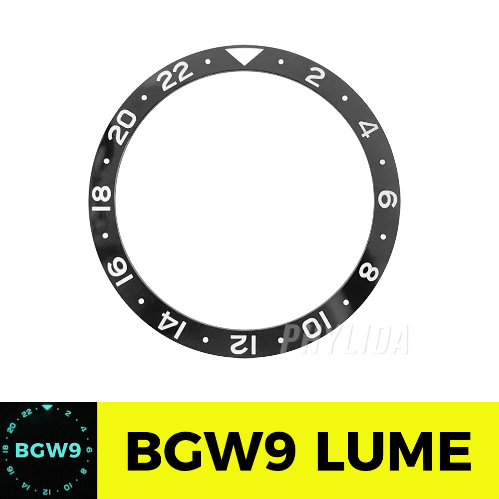 38mm Dual Time 24H Black GMT Bezel Insert SKX007 Mod Flat Ceramic with BGW9 Lume