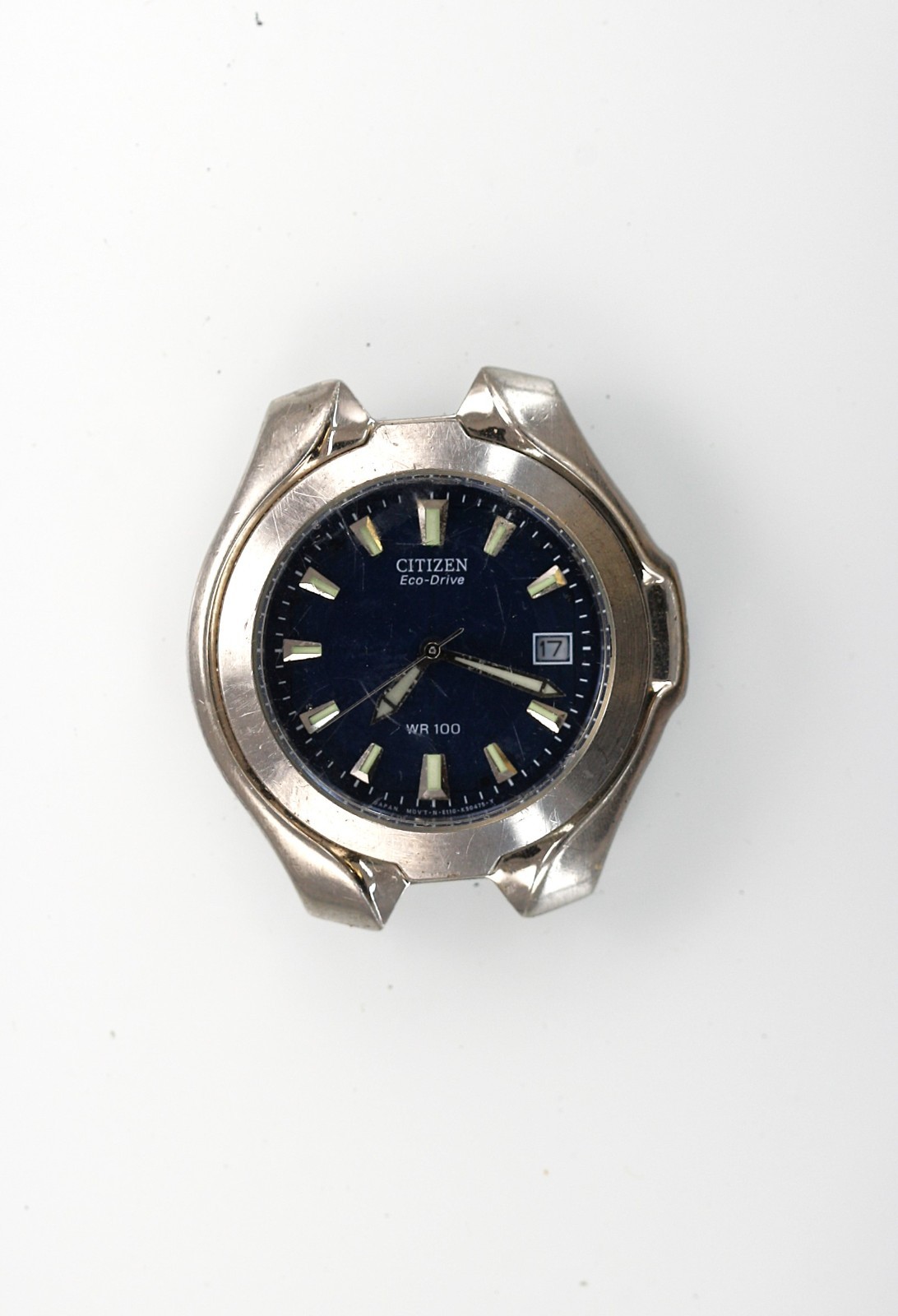 Citizen Eco Drive Watch Men Blue Solar Stainless Steel WR Date NON-WORKING-c1